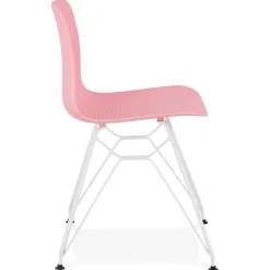 Chaise moderne 'GAUDY' rose avec pied en métal blanc