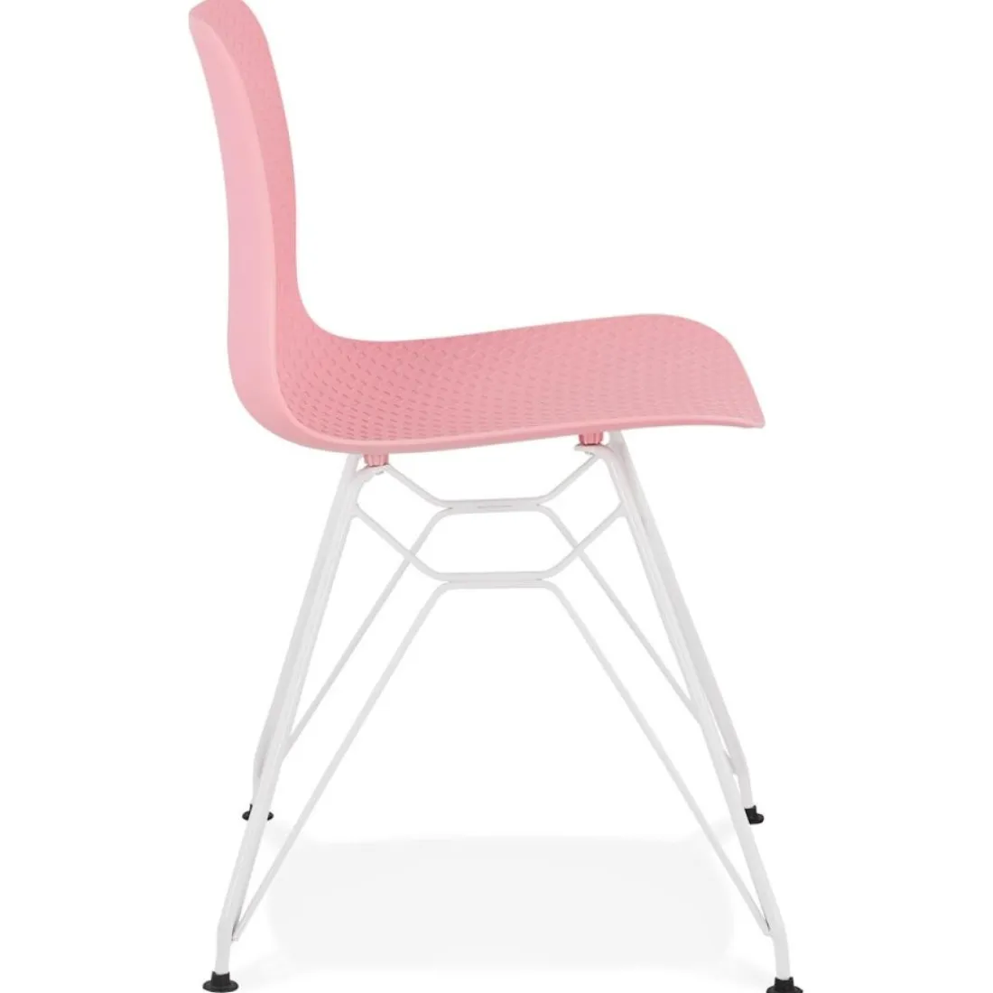 Chaise moderne 'GAUDY' rose avec pied en métal blanc
