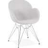 Chaise moderne 'ORIGAMI' en tissu gris clair avec pieds en métal chromé