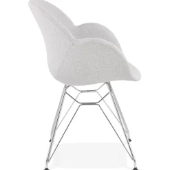 Chaise moderne 'ORIGAMI' en tissu gris clair avec pieds en métal chromé