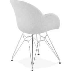 Chaise moderne 'ORIGAMI' en tissu gris clair avec pieds en métal chromé