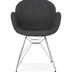 Chaise moderne 'ORIGAMI' en tissu gris foncé avec pieds en métal chromé