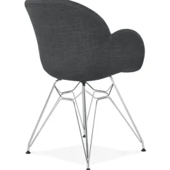 Chaise moderne 'ORIGAMI' en tissu gris foncé avec pieds en métal chromé