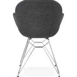 Chaise moderne 'ORIGAMI' en tissu gris foncé avec pieds en métal chromé