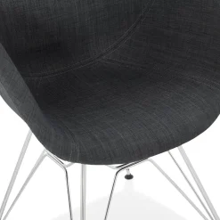 Chaise moderne 'ORIGAMI' en tissu gris foncé avec pieds en métal chromé