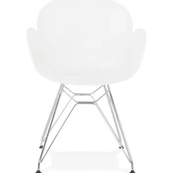 Chaise moderne 'UNAMI' blanche en matière plastique avec pieds en métal chromé