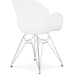 Chaise moderne 'UNAMI' blanche en matière plastique avec pieds en métal chromé