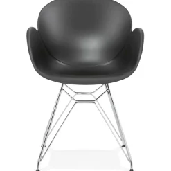 Chaise moderne 'UNAMI' noire en matière plastique avec pieds en métal chromé