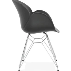 Chaise moderne 'UNAMI' noire en matière plastique avec pieds en métal chromé