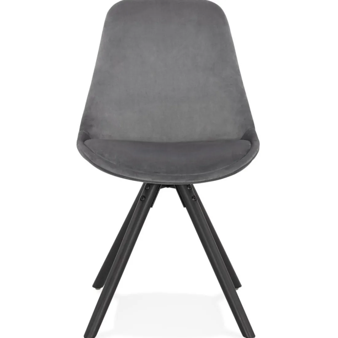 Chaise vintage 'RICKY' en velours gris et pieds en bois noir