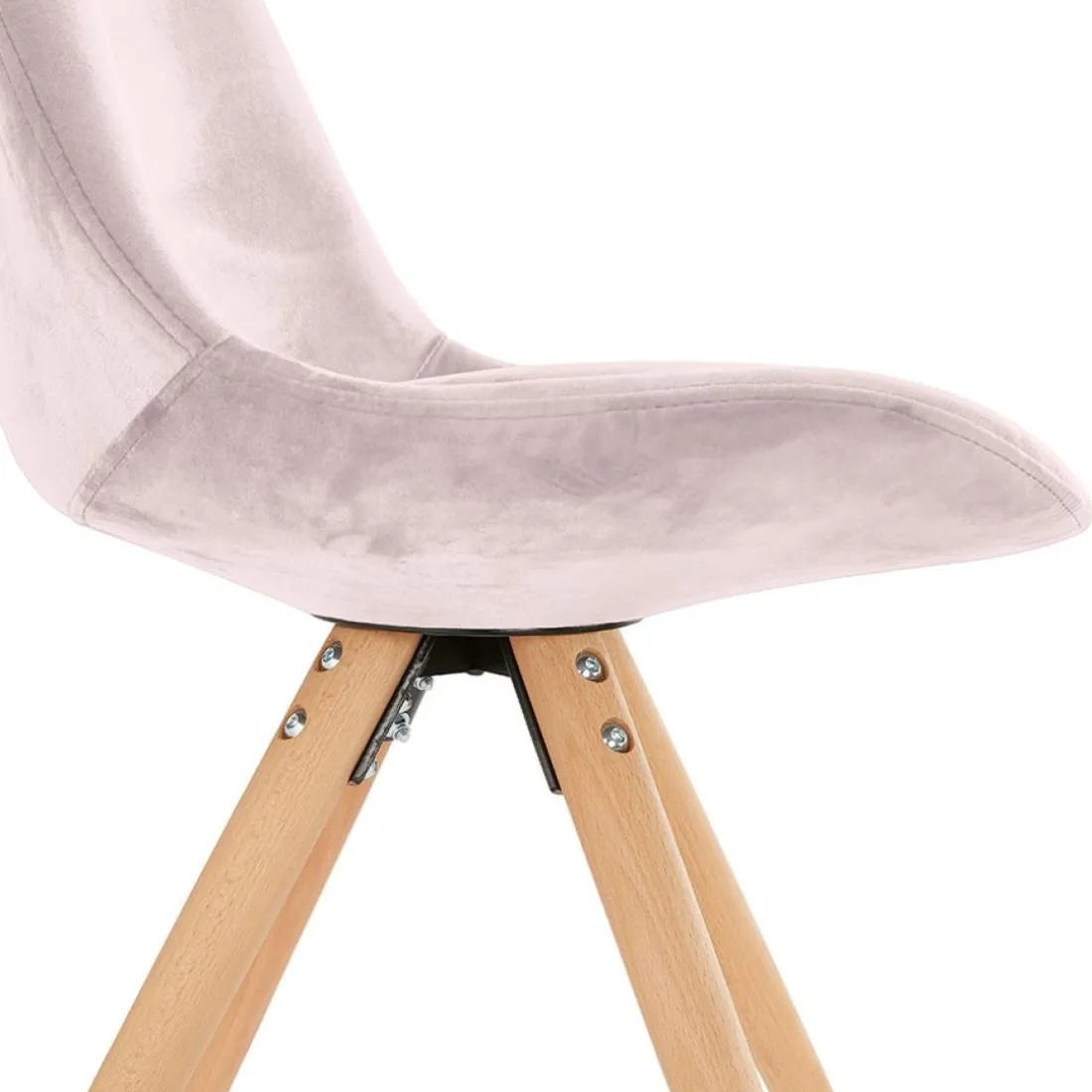 Chaise vintage 'RICKY' en velours rose et pieds en bois naturel