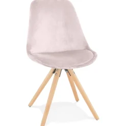 Chaise vintage 'RICKY' en velours rose et pieds en bois naturel