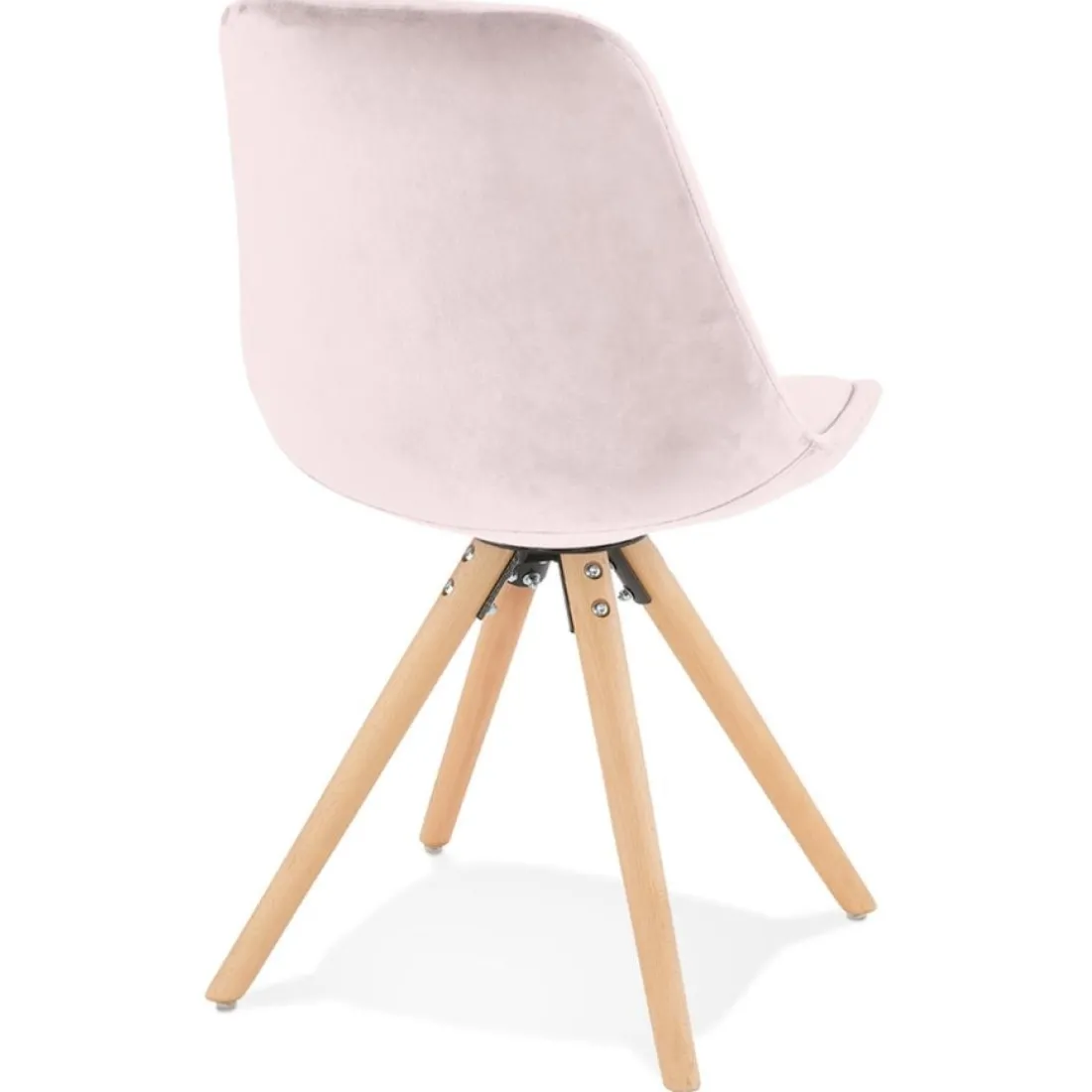 Chaise vintage 'RICKY' en velours rose et pieds en bois naturel