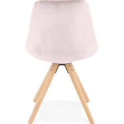 Chaise vintage 'RICKY' en velours rose et pieds en bois naturel