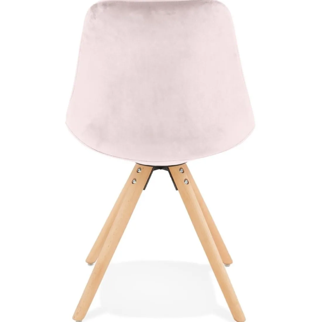 Chaise vintage 'RICKY' en velours rose et pieds en bois naturel