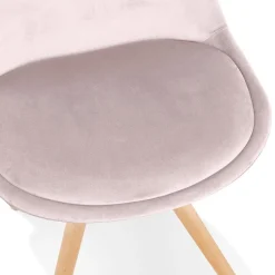 Chaise vintage 'RICKY' en velours rose et pieds en bois naturel