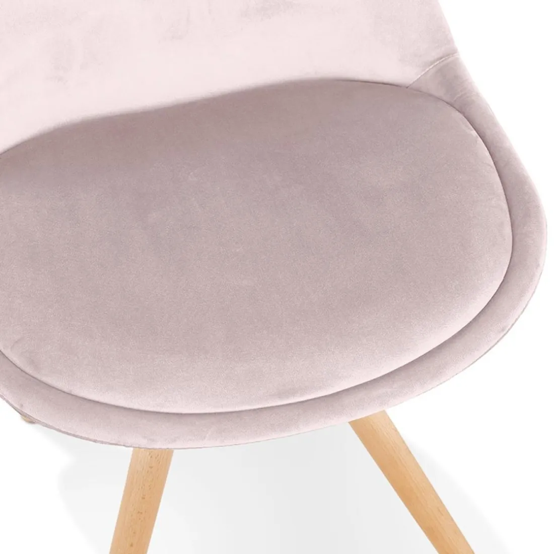 Chaise vintage 'RICKY' en velours rose et pieds en bois naturel