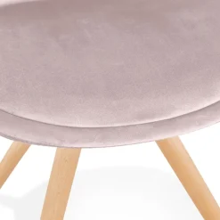 Chaise vintage 'RICKY' en velours rose et pieds en bois naturel