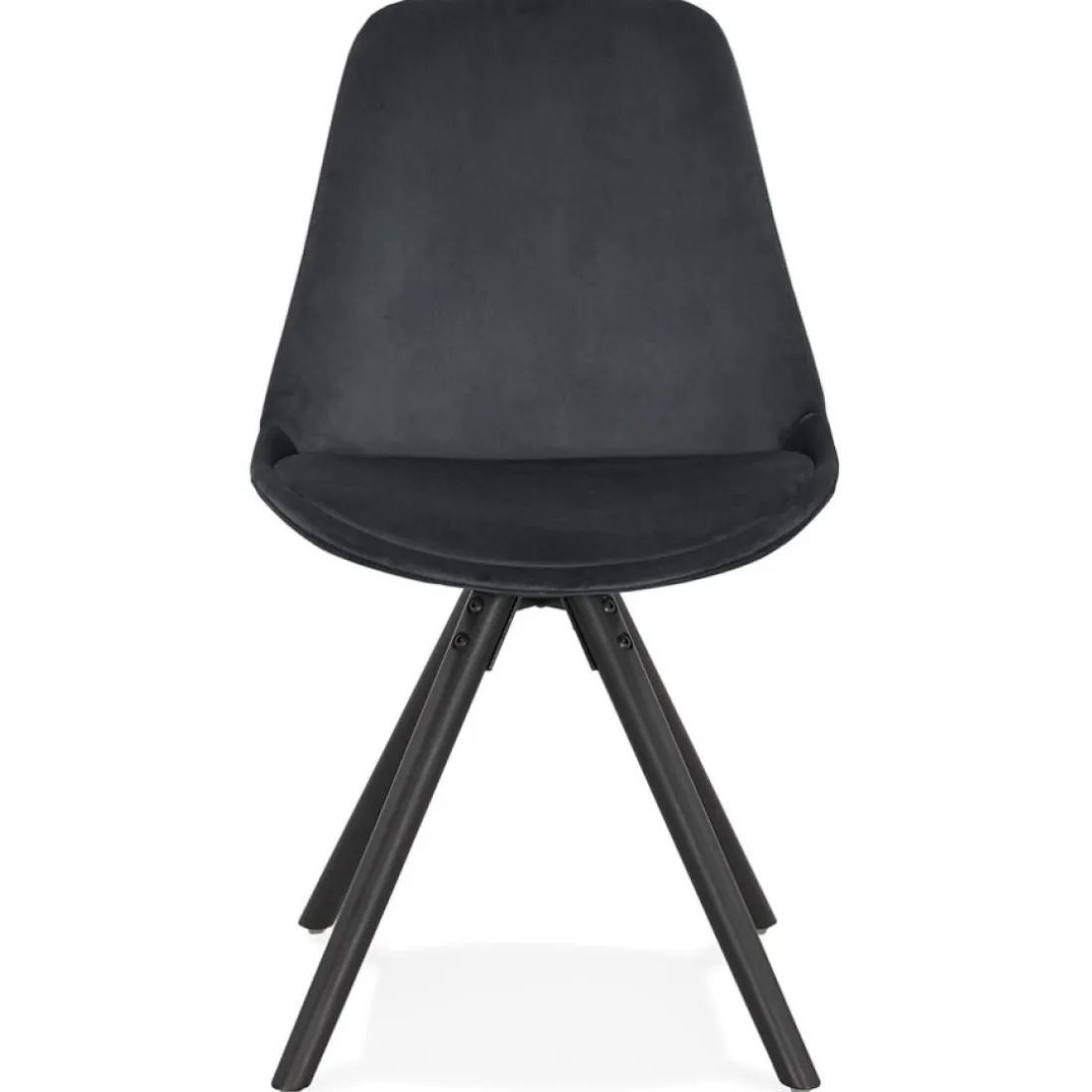 Chaise vintage 'RICKY' en velours noir et pieds en bois noir