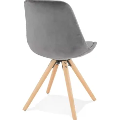 Chaise vintage 'RICKY' en velours gris et pieds en bois naturel