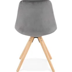 Chaise vintage 'RICKY' en velours gris et pieds en bois naturel