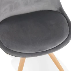 Chaise vintage 'RICKY' en velours gris et pieds en bois naturel