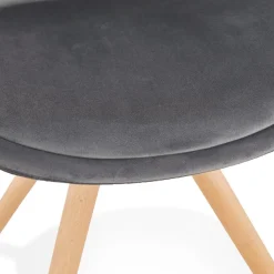 Chaise vintage 'RICKY' en velours gris et pieds en bois naturel