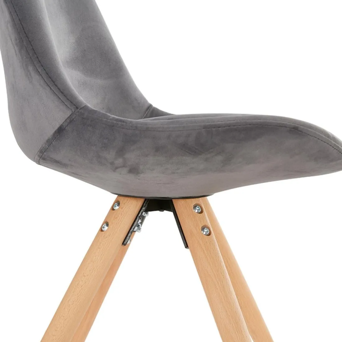 Chaise vintage 'RICKY' en velours gris et pieds en bois naturel