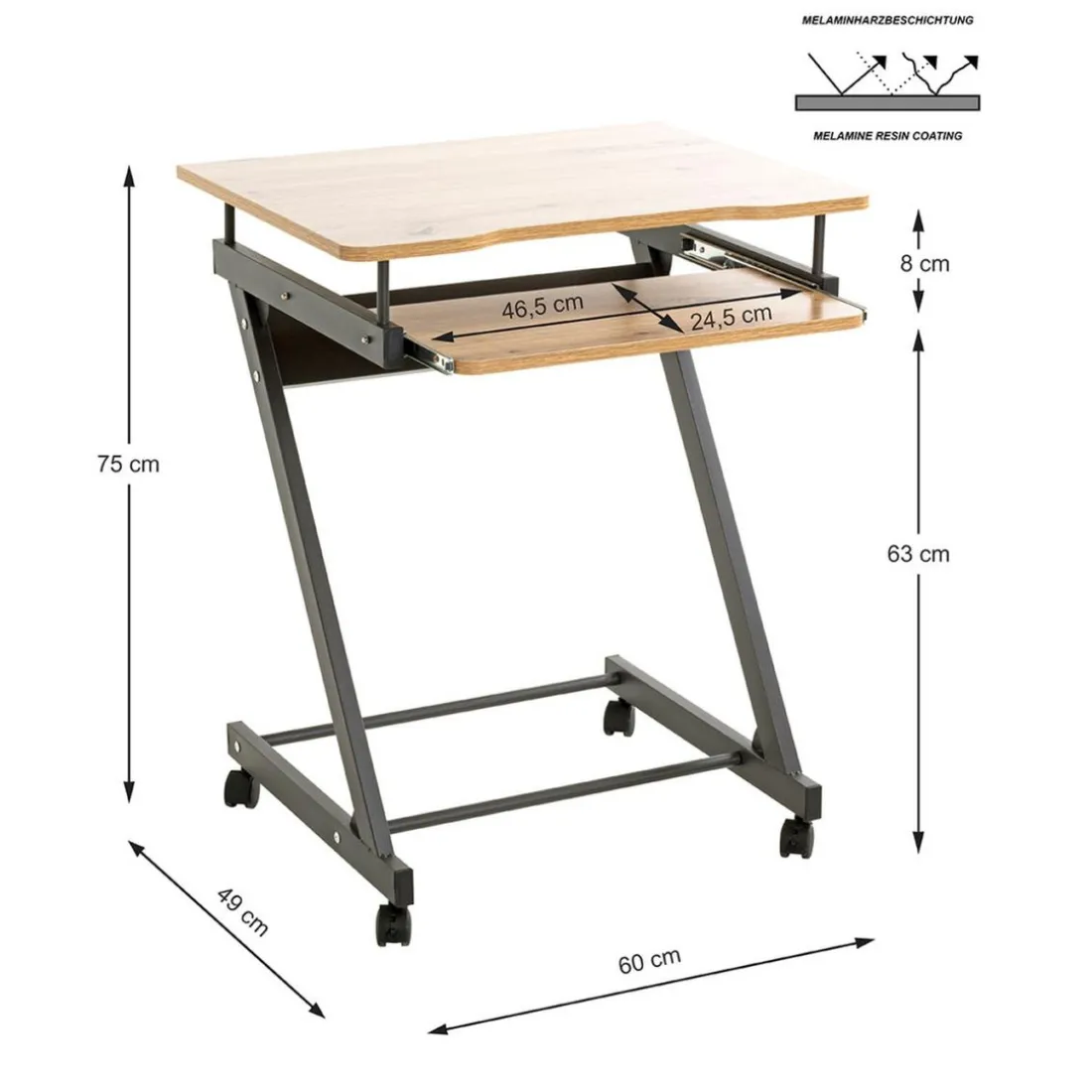 Chariot ordinateur Anthracite chene en Métal laqué