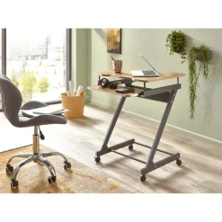 Chariot ordinateur Anthracite chene en Métal laqué