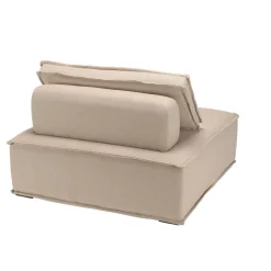 Chauffeuse capitonnée beige avec dossier et coussin