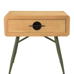 Chevet 1 tiroir en pin couleur naturelle et pieds métal vert HELENA