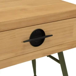 Chevet 1 tiroir en pin couleur naturelle et pieds métal vert HELENA