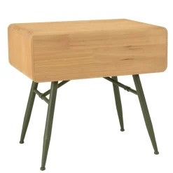 Chevet 1 tiroir en pin couleur naturelle et pieds métal vert HELENA