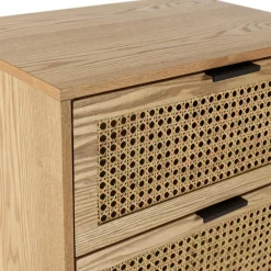 Chevet 2 tiroirs cannage naturel pieds métal noir MARCEAU