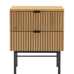 Chevet 2 tiroirs décor effet bois rainuré noir et naturel SCOTT