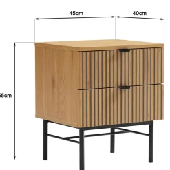Chevet 2 tiroirs décor effet bois rainuré noir et naturel SCOTT
