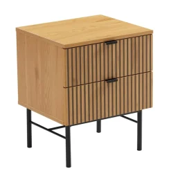 Chevet 2 tiroirs décor effet bois rainuré noir et naturel SCOTT