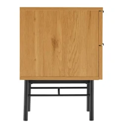 Chevet 2 tiroirs décor effet bois rainuré noir et naturel SCOTT