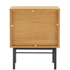 Chevet 2 tiroirs décor effet bois rainuré noir et naturel SCOTT