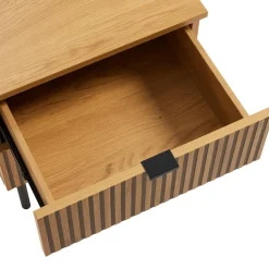 Chevet 2 tiroirs décor effet bois rainuré noir et naturel SCOTT