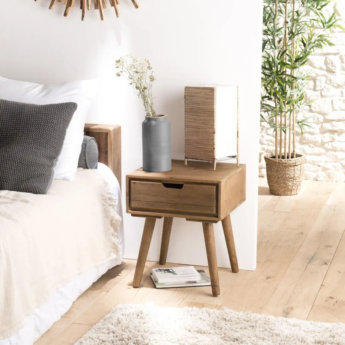 Chevet ANDY Scandi Bois 1 Tiroir Sapin