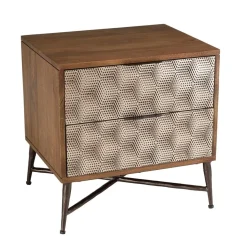 Chevet en bois de manguier 2 tiroirs motifs ethniques dorés ALIX