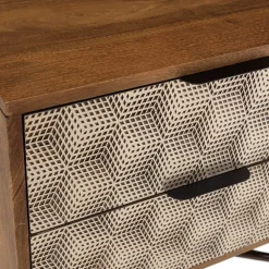 Chevet en bois de manguier 2 tiroirs motifs ethniques dorés ALIX