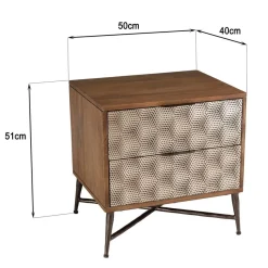 Chevet en bois de manguier 2 tiroirs motifs ethniques dorés ALIX