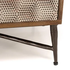 Chevet en bois de manguier 2 tiroirs motifs ethniques dorés ALIX