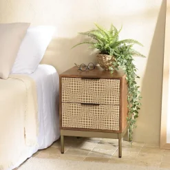 Chevet en bois de manguier 2 tiroirs motifs ethniques ALIX