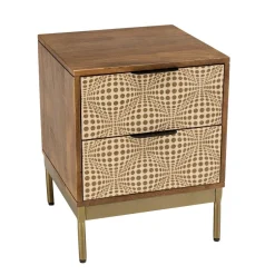 Chevet en bois de manguier 2 tiroirs motifs ethniques ALIX