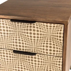 Chevet en bois de manguier 2 tiroirs motifs ethniques ALIX