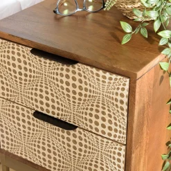 Chevet en bois de manguier 2 tiroirs motifs ethniques ALIX